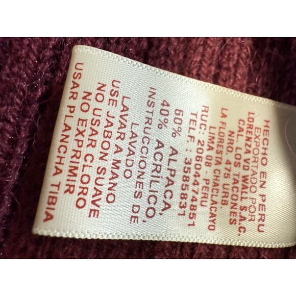 Genuine Peruvian Alpaca Blend Cardigan Large Open Front Long Sleeve Deep Red - Picture 6 of 9